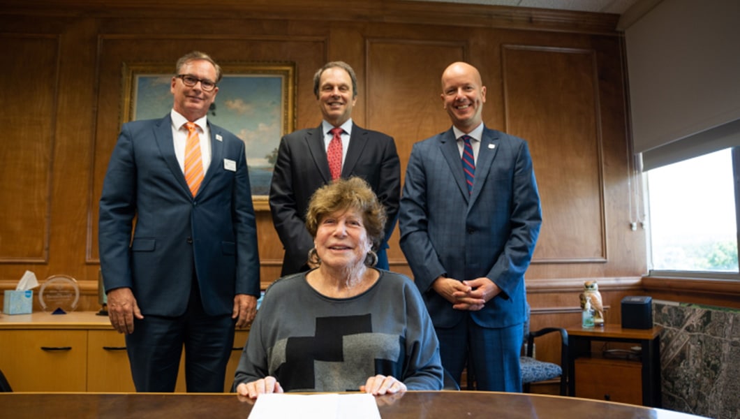 Charna Larkin (front) Michael Horswell, Dean; John Kelly, President; Chris Delisio, VP Institutional Advancement