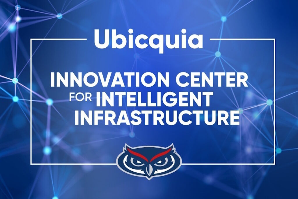 flyer with blue background and white text reads, "Ubicquia Innovation center for intelligent infrastructure"