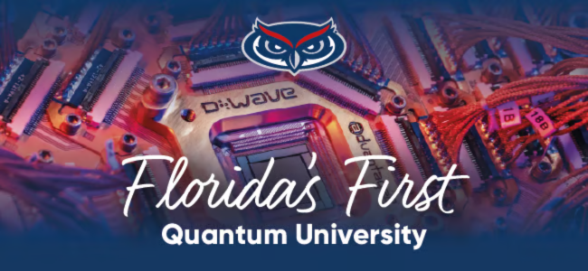 flyer with computer chip in background reading, "Florida's First Quantum University"
